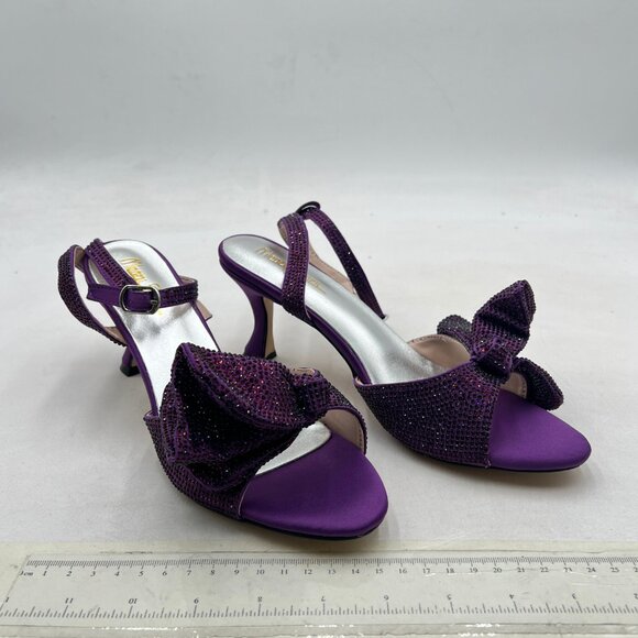 Milooey Shoe Purple Womens Glitter Rhinestone Bow Heeled Elegant Crystal Sandal - Picture 4 of 8